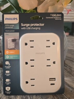 Philips White Surge Protector with USB and USB-C - 5-Outlet Power Strip